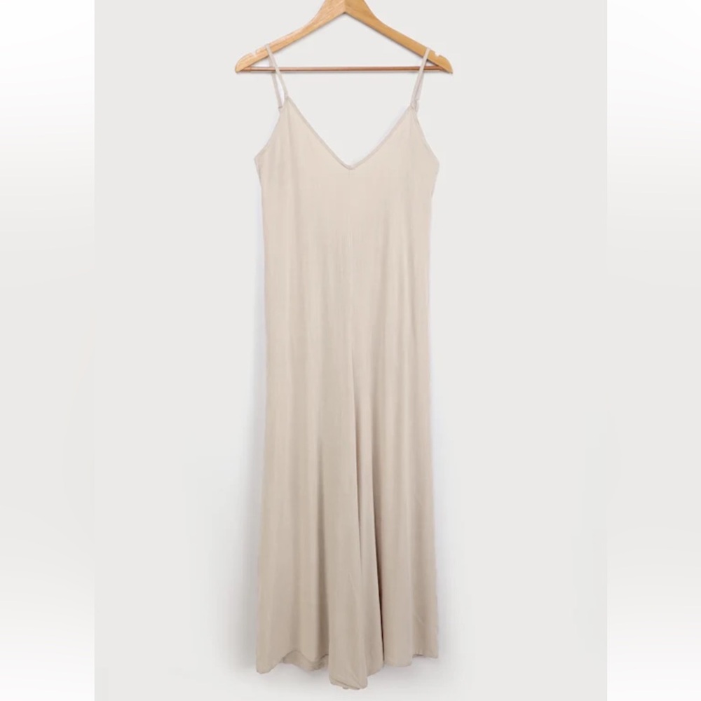 NWT Heatwave Beige Wide-Leg Swim Cover-Up Jumpsuit Size L open back v neck - Picture 9 of 14